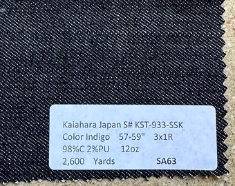Kaihara Japanse denimstof Indigostof op maat gesneden 98% katoen 2 PU 12 oz gemaakt in Japan 57-59" 3 yards