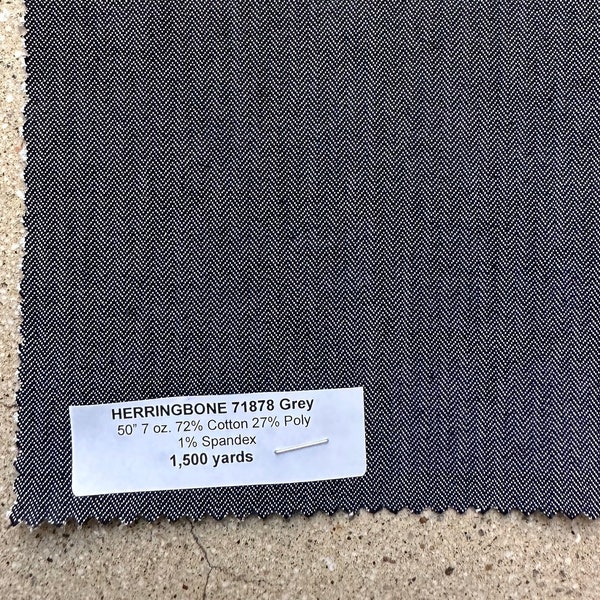 Tissu à chevrons gris anthracite 3 mètres 7 oz 72% coton 27 poly 1 Spandex 50"
