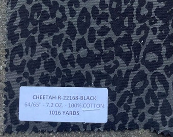 Black and Grey Cheetah Print Leopard Print Printed Twill Denim Fabric (price Per 3 YARD)  7.2oz 100% cotton 65' width