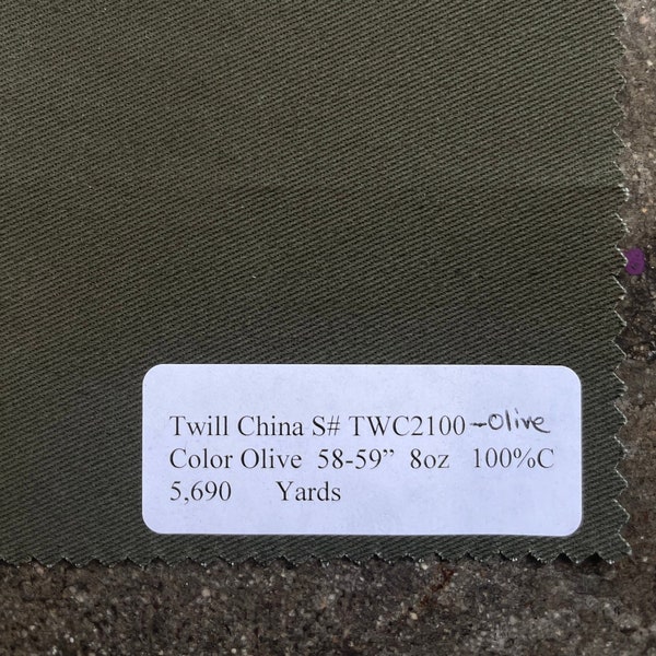 Olive Twill Fabric by the yard 8 oz 100% Cotton 58 in width