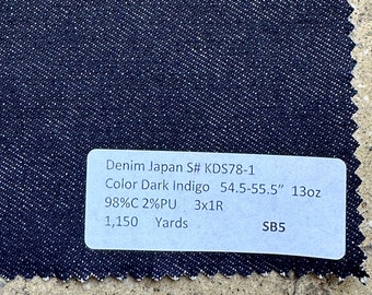 3 yards Kaihara Japanese Denim Fabric Dark Indigo fabric 98% cotton 2 PU 13 oz made in Japan 54-55"