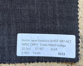 3 Yards: Kaihara Japanese Indigo Crosshatch Denim Fabric (10.5 oz)