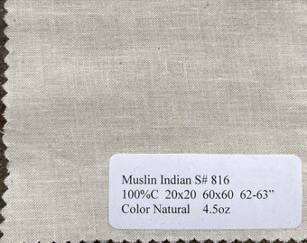 Natural Muslin Fabric Tan Lightweight Fabric Per 3 yards good for testing / shirting cotton 4.5 oz 62"