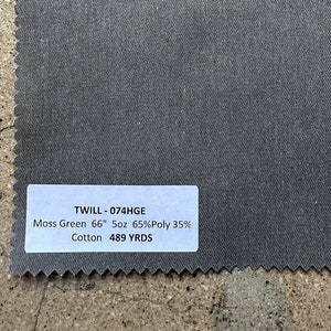 Moss Green Twill Fabric 3 Yards 5 oz 65 Poly 35 Cotton 66&quot;