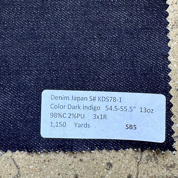 Tissu denim japonais Kaihara indigo foncé par mètre 98 % coton 2 unités PU 13 oz fabriqué au Japon 54-55"