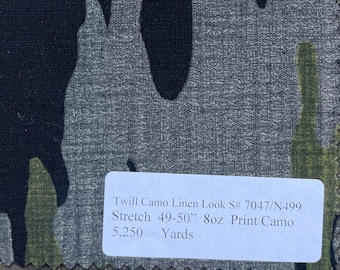 Tessuto in twill mimetico nero da 3 metri, tipo lino, 8 once, medio-leggero, rotolo da 49&quot;