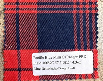 3 yards Multi-Color Blue Orange Plaid Flannel Fabric 100%Cotton 4.3oz