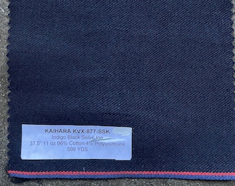 3 YARDS Indigo / Black Japanese Selvedge Denim Kaihara 96 cotton 4 PU salvage fabric orange selvedge 11 oz fabric by the yard