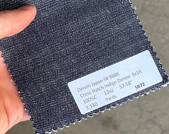 Japanese Denim Fabric Crosshatch Indigo fabric by the yard 100% cotton 12 oz made in Japan 57-58"