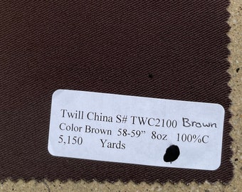 Brown Twill China 3 Yards 58-59” 8oz 100%Cotton Midweight fabric