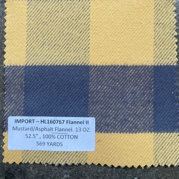 3 Yards Heavy plaid Fabric flannel fabric by the yard 100% cotton buffalo plaid 13 oz yellow and grey Check fabric
