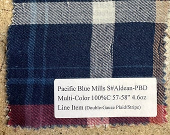 3 yards Multi-Color Blue Orange Natural Double-Gauze Plaid / Stripe Flannel Fabric 100%Cotton 4.6oz