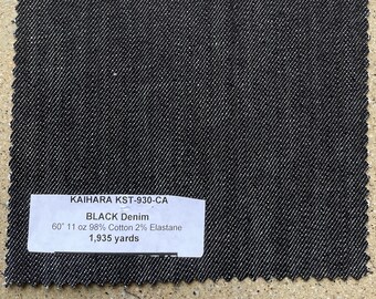 3 yardas KAIHARA BLACK Denim 58" 11.5 oz 98% algodón 2 Lycra