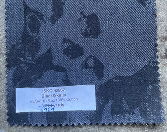 Navy Black Skull Denim Fabric by the Yard 100% Cotton 10.5 oz 63-64" (3 YARDS)