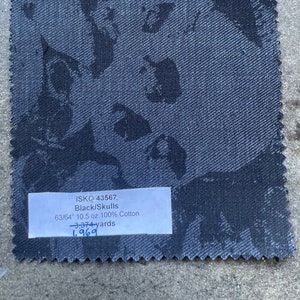 Navy Black Skull Denim Fabric by the Yard 100% Cotton 10.5 oz 63-64&quot; (3 YARDS)