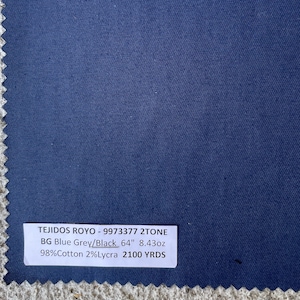 Blue Black Twill Fabric: 98% Cotton Lycra Blend, 63&quot; Wide - 3 Yards