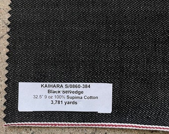 3 Yards Kaihara Black Japanese Selvedge Denim 32&quot; 9 oz 100% Supima Cotton