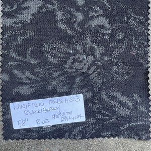 Black and Grey Italian Floral Jacquard Denim 3 yards 8oz 98% cotton 2 Lycra 58"