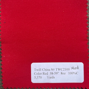 3 Yards Red Twill Fabric by the yard 8 oz 100% Cotton 58 in