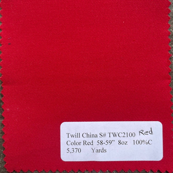 Red Twill Fabric by the yard 8 oz 100% Cotton 58 in width