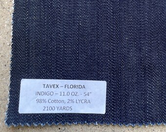 3 yards Indigo Denim Fabric 11 oz medium heavyweight Cotton Lycra blend 54"