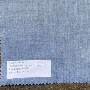 3 Yards Armani Chambray Pocketing Lightweight Fabric cotton/Poly 3.5 oz 60-62&quot;