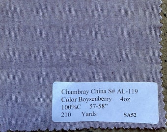 3 Yards Boysenberry paarse chambray shirtstof 100% katoen 4 oz 57"