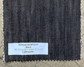 3 yardas de mezclilla negra Kuroki de 58 pulgadas y 11,5 oz, 98 % algodón y 2 % licra