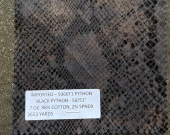 Brown Python Snakeskin Denim Fabric: 7oz Cotton Spandex Blend