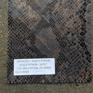 Brown Python Coated denim fabric 3 yards 7 oz denim snakeskin 98 cotton 2 spandex