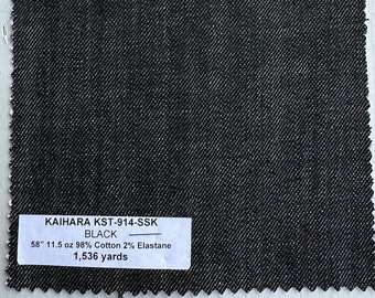 3ヤード KAIHARA 日本製ブラックデニム生地 58インチ 11.5オンス 98% コットン 2 エラスタン