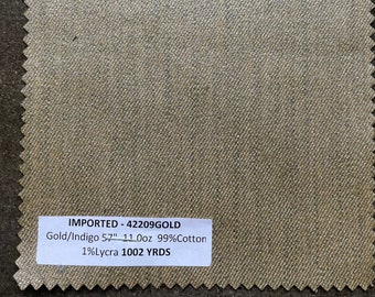 Gold Waxed Indigo Denim Fabric: Metallic Coated Cotton Lycra (3 Yards)