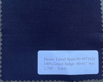 3 Yards Spain Lightweight Indigo Denim Shirting Fabric 6 oz 60" Tencel