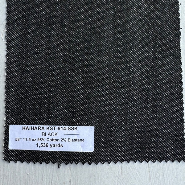 3 Yards KAIHARA Japanese Black Denim Fabric 58" 11.5 OZ. 98% Cotton 2 Elastane