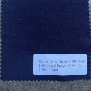 3 Yards Spain Lightweight Indigo Denim Shirting Fabric 6 oz 60&quot; Tencel