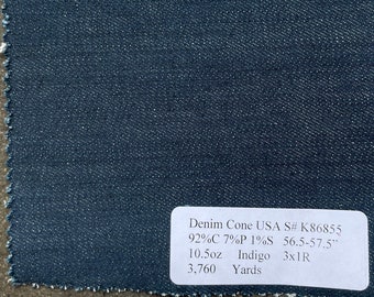 American indigo denim 10.5 oz medium weight cotton poly spandex (3 yards)
