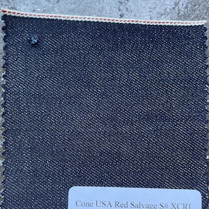 Indigo Cone USA Red Selvedge Denim 12 oz heavyweight raw denim fabric by the yard good for jeans / jackets cotton