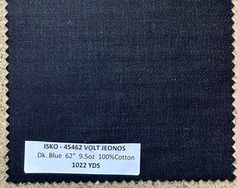 3 Yards Isko Dark Indigo Denim Fabric 9.5oz medium-weight fabric by the yard 100% Cotton 62"