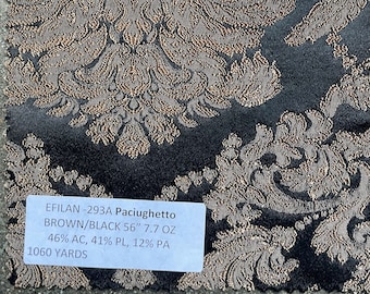 3 Yards: Black & Bronze Floral Jacquard Satin Fabric (56" Width)