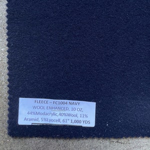 3 yards Wool Fleece Navy Fleece Fabric by the yard 61 in bolt 11 oz 40 wool 40 acrylic 11 aramid 5 lyocell good for jackets