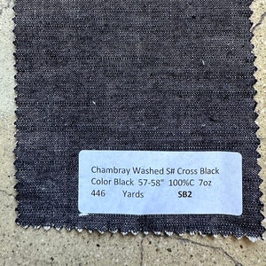 3 Yards Black Chambray Lightweight shirting 100% Cotton 57-58in 7 oz