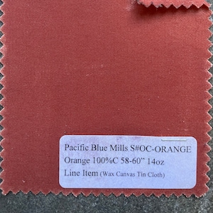 Orange Wax Canvas Tin Cloth 5 Yards by PBM  100%C Bolt width: 58-60&quot; 14 oz