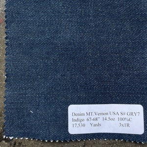 American Indigo Denim Fabric 100% cotton 14.5 oz Heavyweight Fabric by the yard
