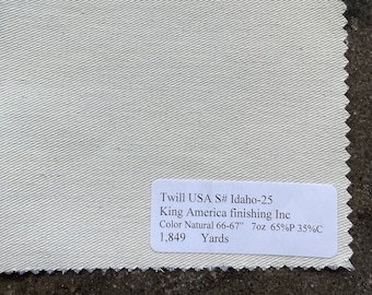 3 Yards Natural Twill / Tan American Twill Fabric 65 polyester 35 cotton 7 oz 66" lightweight pant fabric Made in USA
