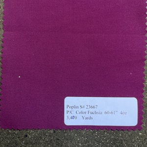 Popeline fuchsia pour chemise 3 yards poly-coton léger / violet 60-61" 4 oz