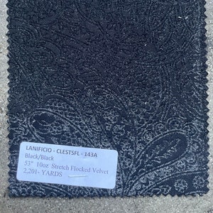 Black Shiny Stretch Flocked Velvet Paisley Fabric by the yard 10 oz  53&#39; width 3 Yards