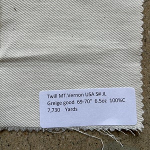 3 Yards Natural Twill MT. Vernon USA  Greige good 69-70&quot; 6.5oz 100%C