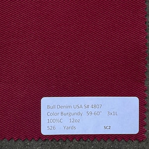 3 Yards Burgundy Bull Denim USA Made American Denim Fabric 100% cotton 12oz
