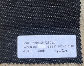 Black Cone Denim Fabric 68-69" 100%C 3x1R 14.5 oz Heavyweight Fabric