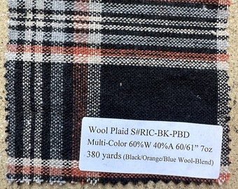 Wolle Kariert Multi-Color 60% Wolle 40 Acryl 160/15,2 cm (Schwarz/Orange/Blau)